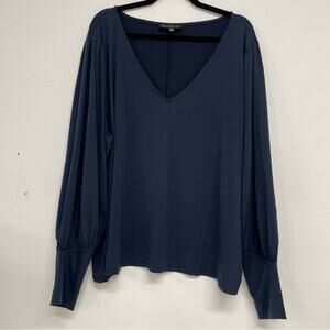 Eloquii Navy Blue Balloon Sleeve Tunic Blouse Womens 26/28 Boho Preppy Fall Top